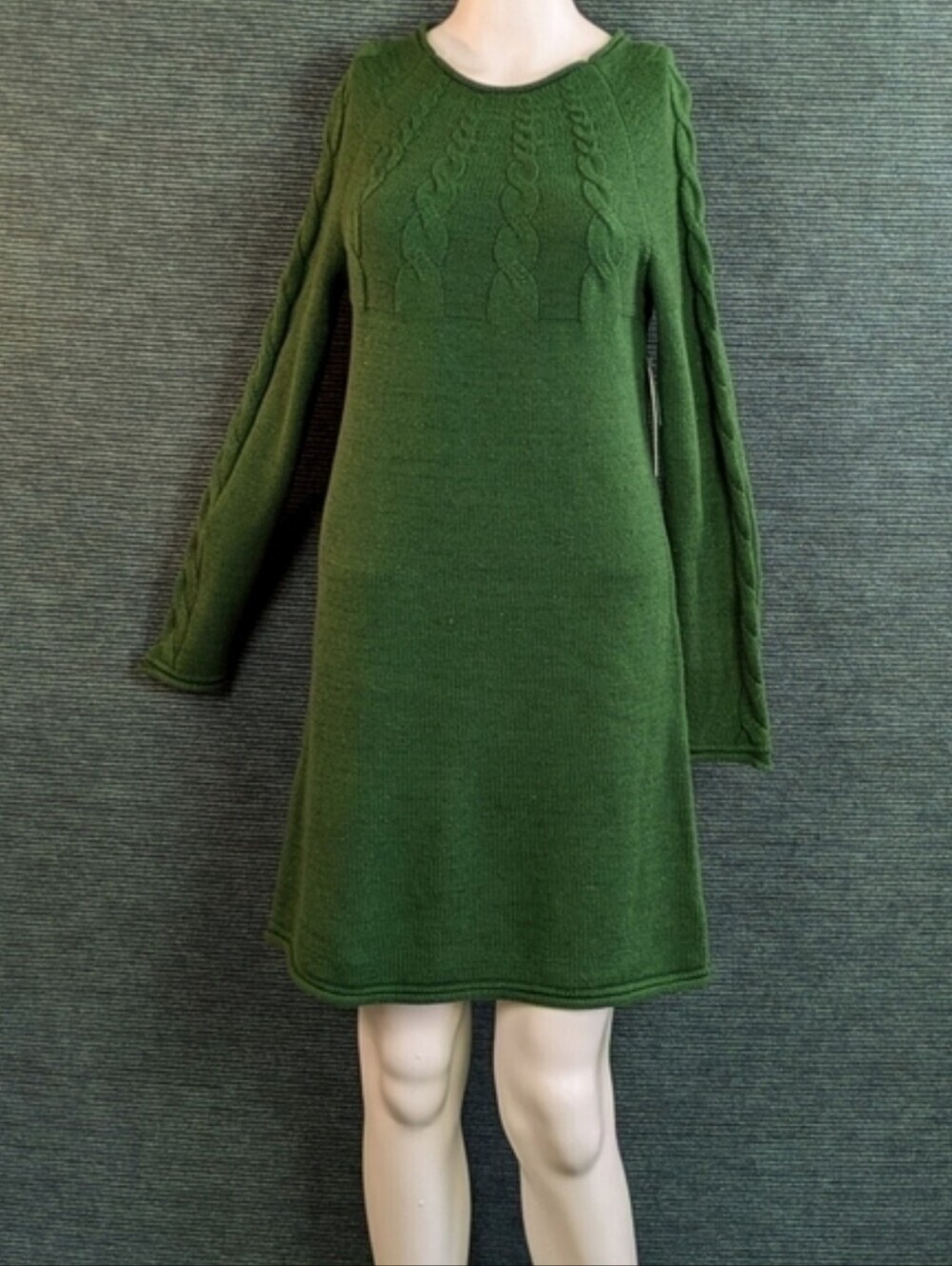 Copper Key Green Sweater Dress Cable Knit Detailing, Cotton Blend.